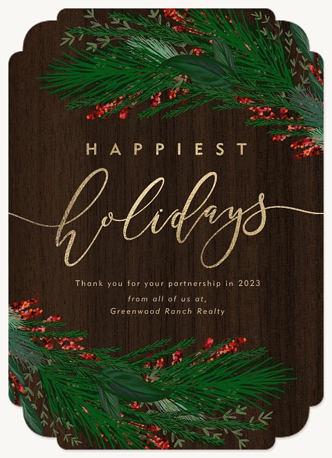 Traditional Greenery Business Holiday Cards