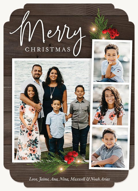Rustic Photo Strip Personalized Holiday Cards