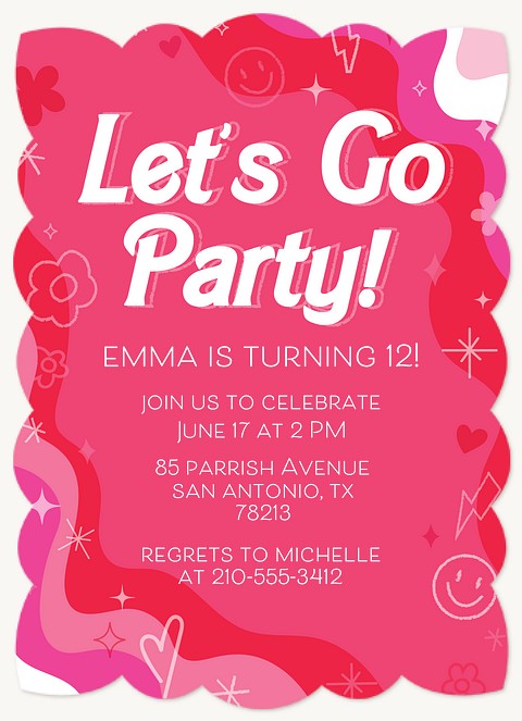 Pink Disco Party Kids Birthday Invitations
