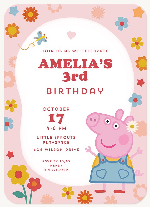 Peppa Pig Flower Power Kids Birthday Invitations