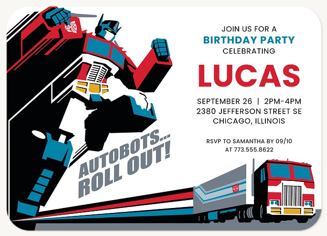 Transformers Roll Out! Kids Birthday Invitations