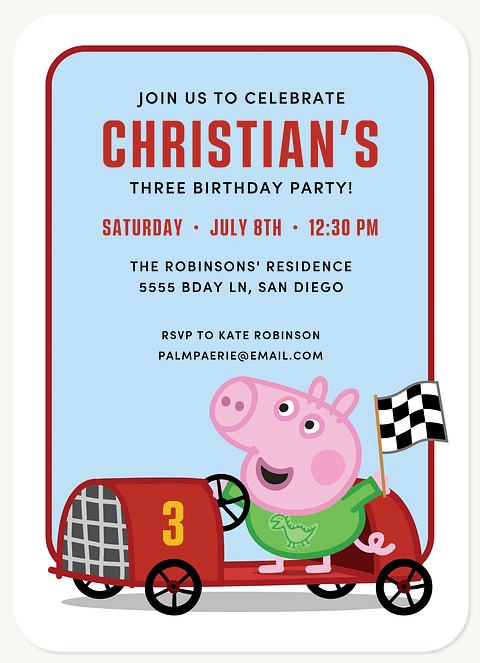 Peppa Pig Happy Racer Kids Birthday Invitations