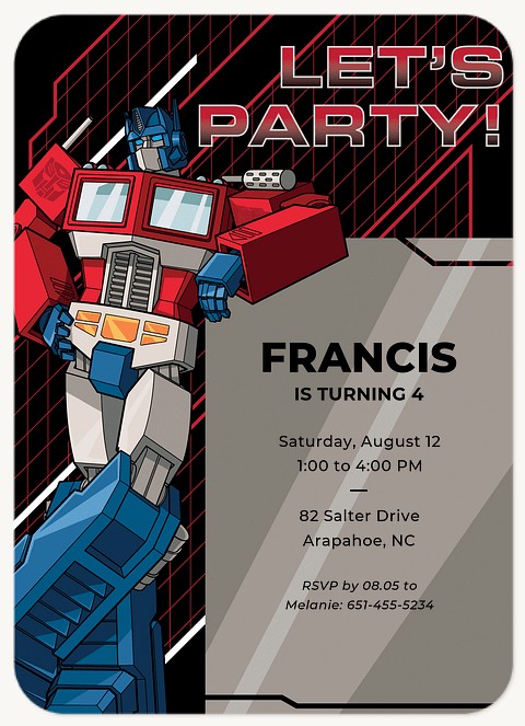 Transformers Prime Time Kids Birthday Invitations
