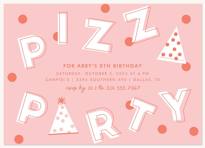 Pretty Pizza Party Kids Birthday Invitations