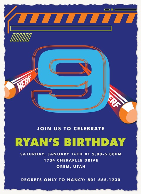 Nerf Bold Number Kids Birthday Invitations
