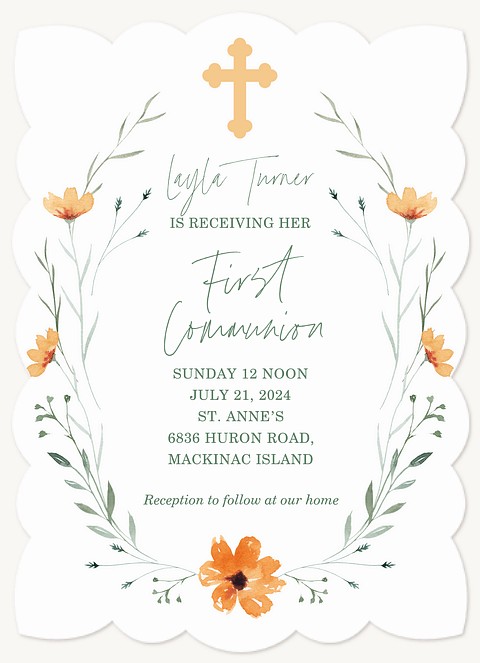 Watercolor Poppies First Communion Invitations
