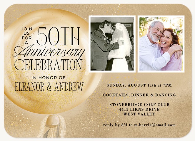 Gold Iridescent Balloon Wedding Anniversary Invitations