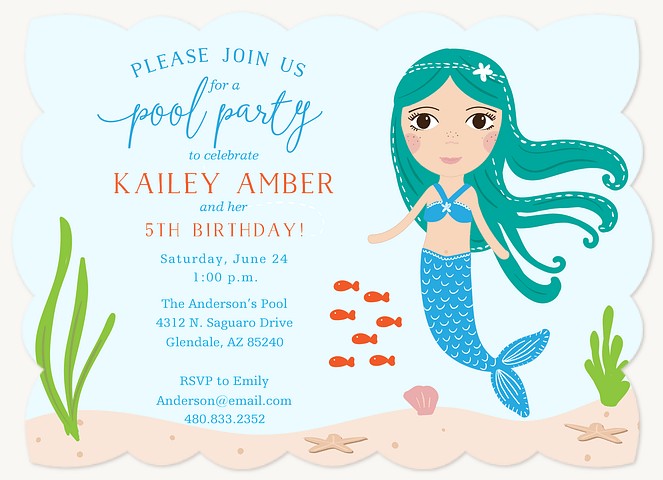 Little Mermaid Kids Birthday Invitations