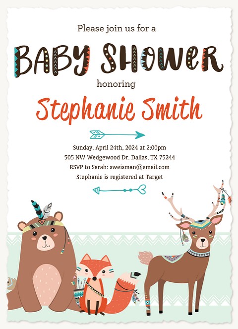 Woodland Creatures Baby Shower Invites