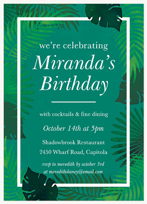Exotic Palms Adult Birthday Party Invitations