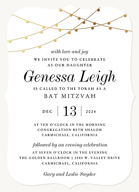 Classy Elegance Bat Mitzvah Invitations