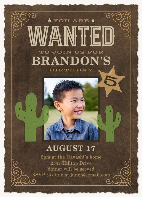 Wanted Poster Kids Birthday Invitations