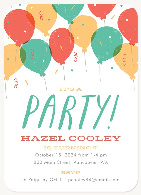 Balloons Up Boy Birthday Party Invitations