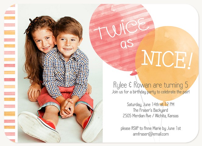 Twice as Nice Twins Birthday Party Invitations
