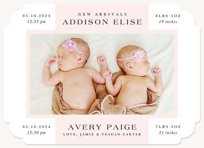 Double Arrival Twin Birth Announcements