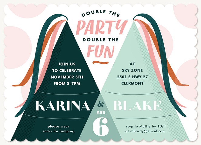 Party Hat Duo Twins Birthday Party Invitations