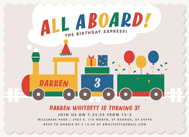 Train Time Kids Birthday Invitations