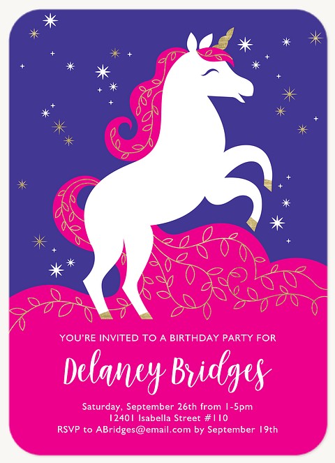 Fanciful Unicorn Kids Birthday Invitations