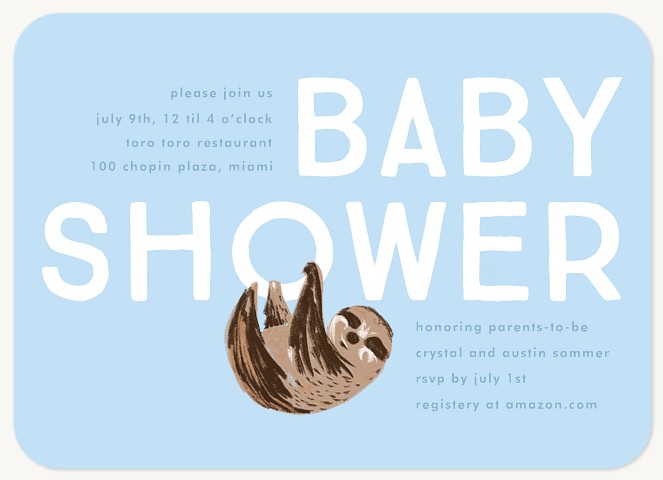 Baby Sloth Baby Shower Invites