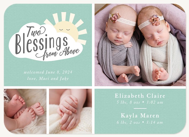 Two Blessings Twin Birth Announcements