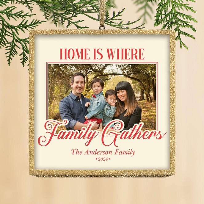 Family Gathers Personalized Ornaments