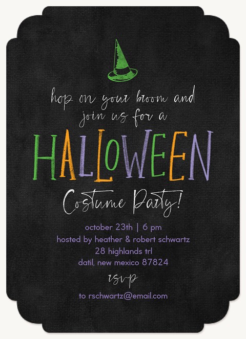 Hop On Your Broom Halloween Party Invitations