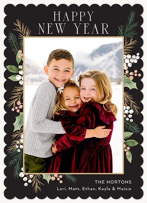 Greenery Frame Photo Holiday Cards