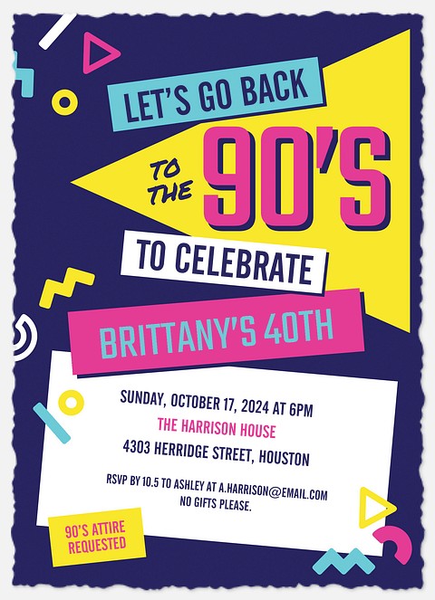 90's Throwback Adult Birthday Invitations