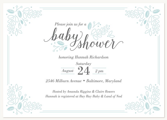 Delicate Leaves Baby Shower Invites