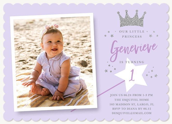 Glittering Princess First Birthday Invitations